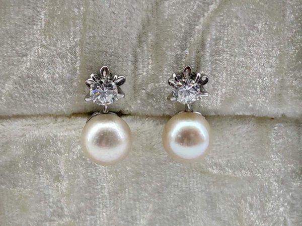 Pendientes Oro 18k Con Diamante,Perla - Imagen 3