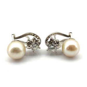Pendientes Oro 18k Con Diamante,Perla