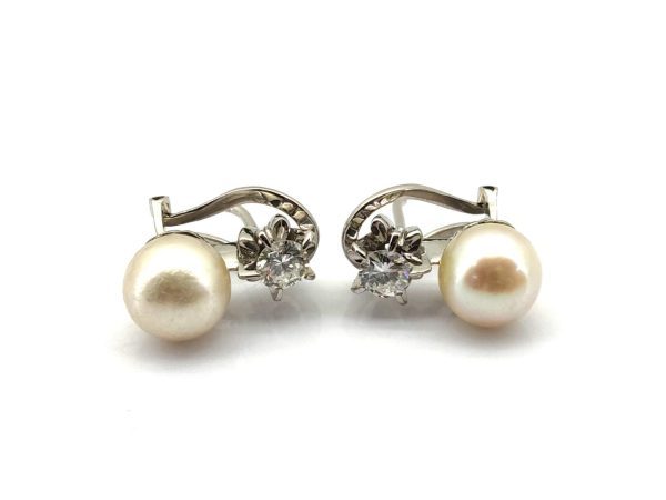 Pendientes Oro 18k Con Diamante,Perla