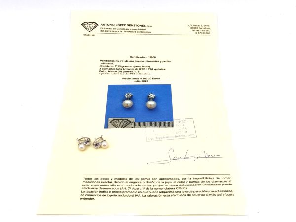 Pendientes Oro 18k Con Diamante,Perla - Imagen 5