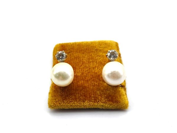 Pendientes Oro 18k Con Diamante,Perla - Imagen 3