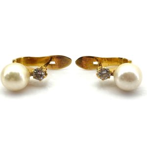Pendientes Oro 18k Con Diamante,Perla