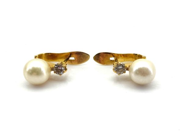 Pendientes Oro 18k Con Diamante,Perla