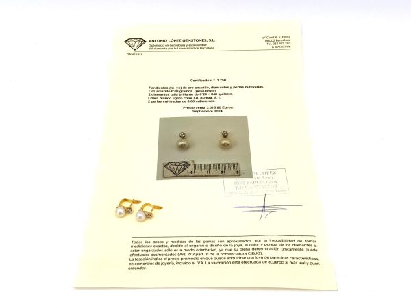 Pendientes Oro 18k Con Diamante,Perla - Imagen 5
