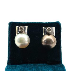 Pendientes Oro 18k Con Diamante,Perla