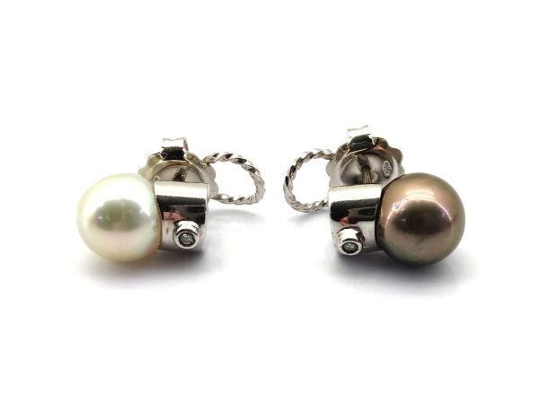 Pendientes Oro 18k Con Diamante,Perla - Imagen 2